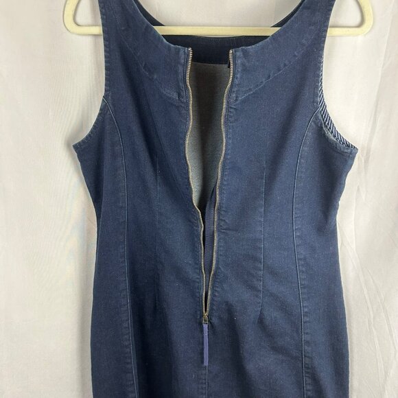 Holding Horses Anthropologie Denim Ribbon Dress Women 12 Blue Stretch Boho - Picture 12 of 13